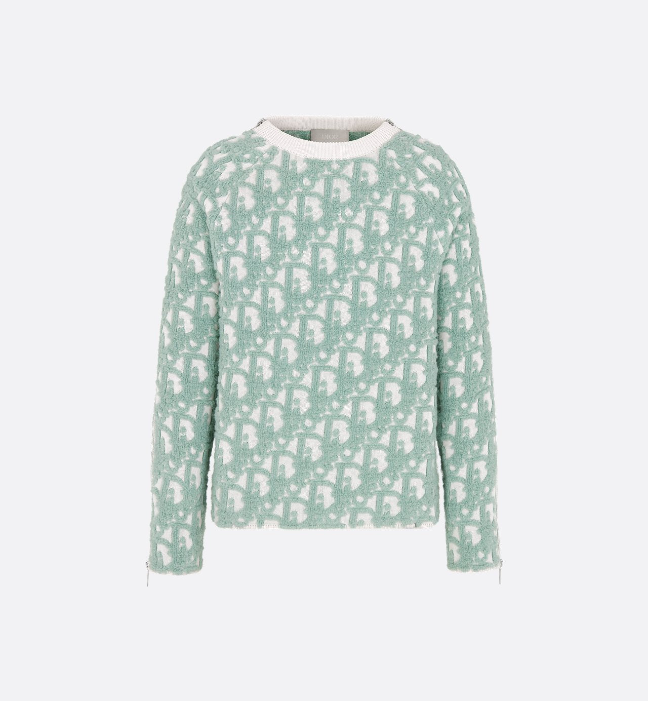 Oblique Sweater White And Light Green Virgin Wool And Cotton-Blend Jacquard