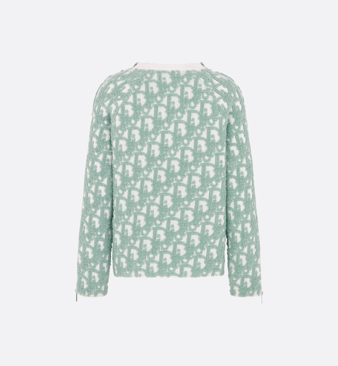 Oblique Sweater White And Light Green Virgin Wool And Cotton-Blend Jacquard