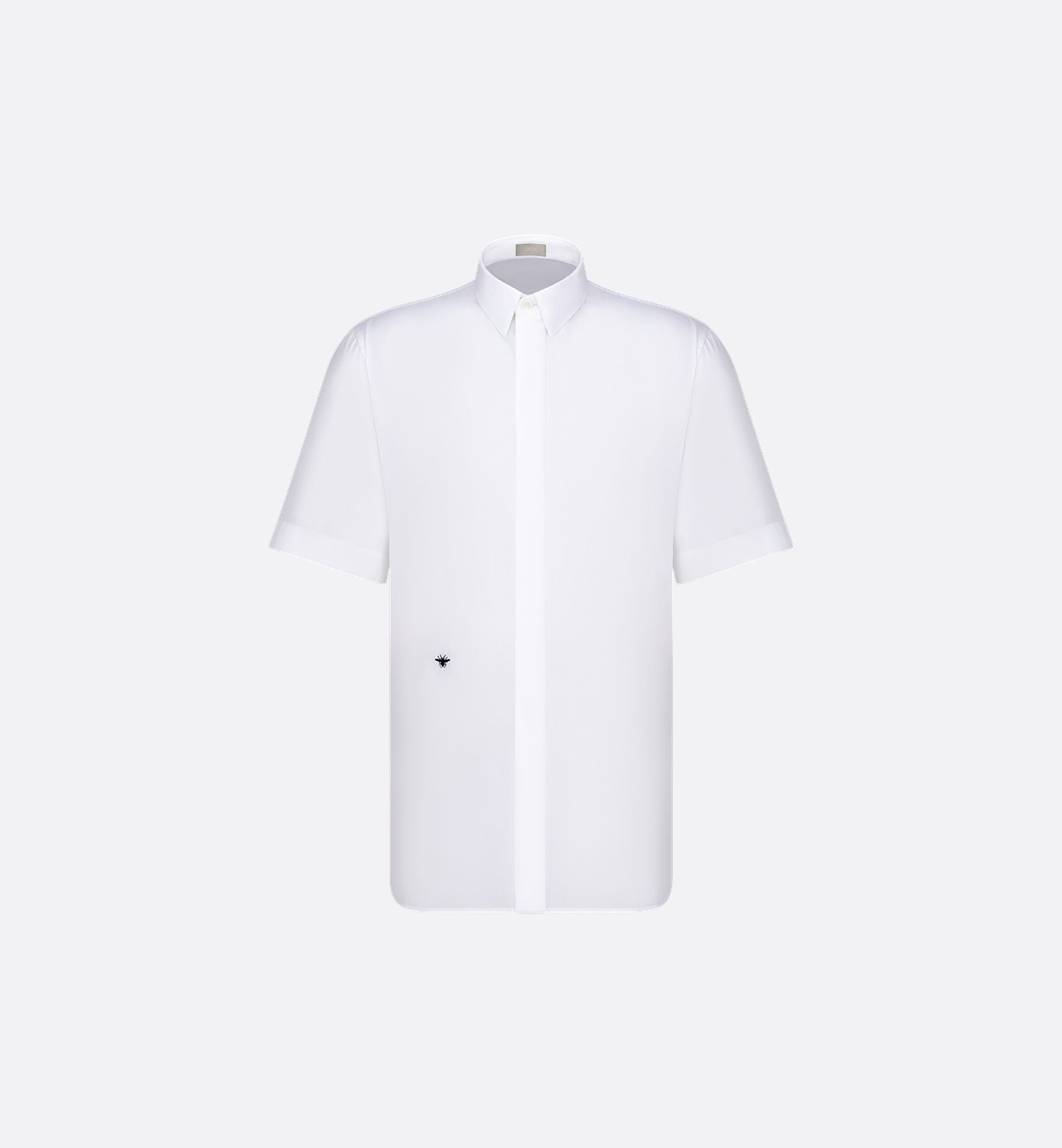 Short-Sleeved Shirt With Black Bee Embroidery White Cotton Poplin