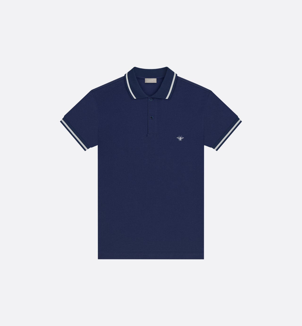 Polo Shirt With Bee Embroidery Navy Blue Cotton Piqué