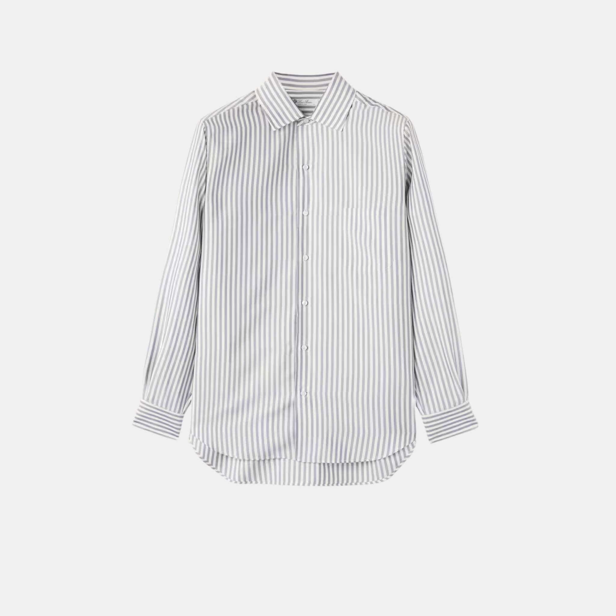 Loro Piana André Shirt Silk  Washed Indigo Stripes, Front