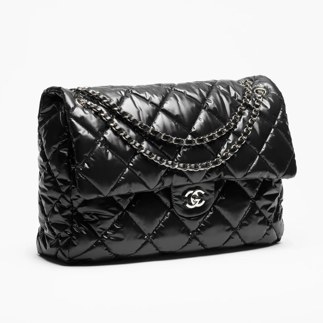 Maxi Flap Bag Nylon &amp; Silver-Tone Metal