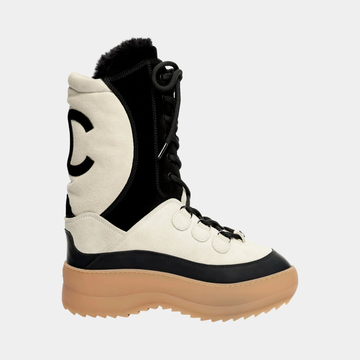 High Boots Suede Calfskin White & Black — 34