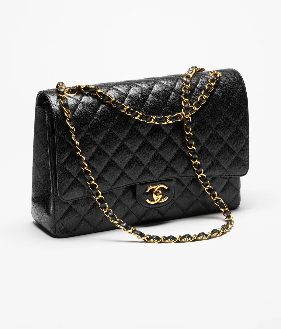 Maxi Classic Handbag Grained Calfskin And Gold Tone Metal Black