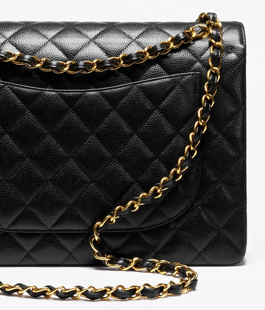 Maxi Classic Handbag Grained Calfskin And Gold Tone Metal Black