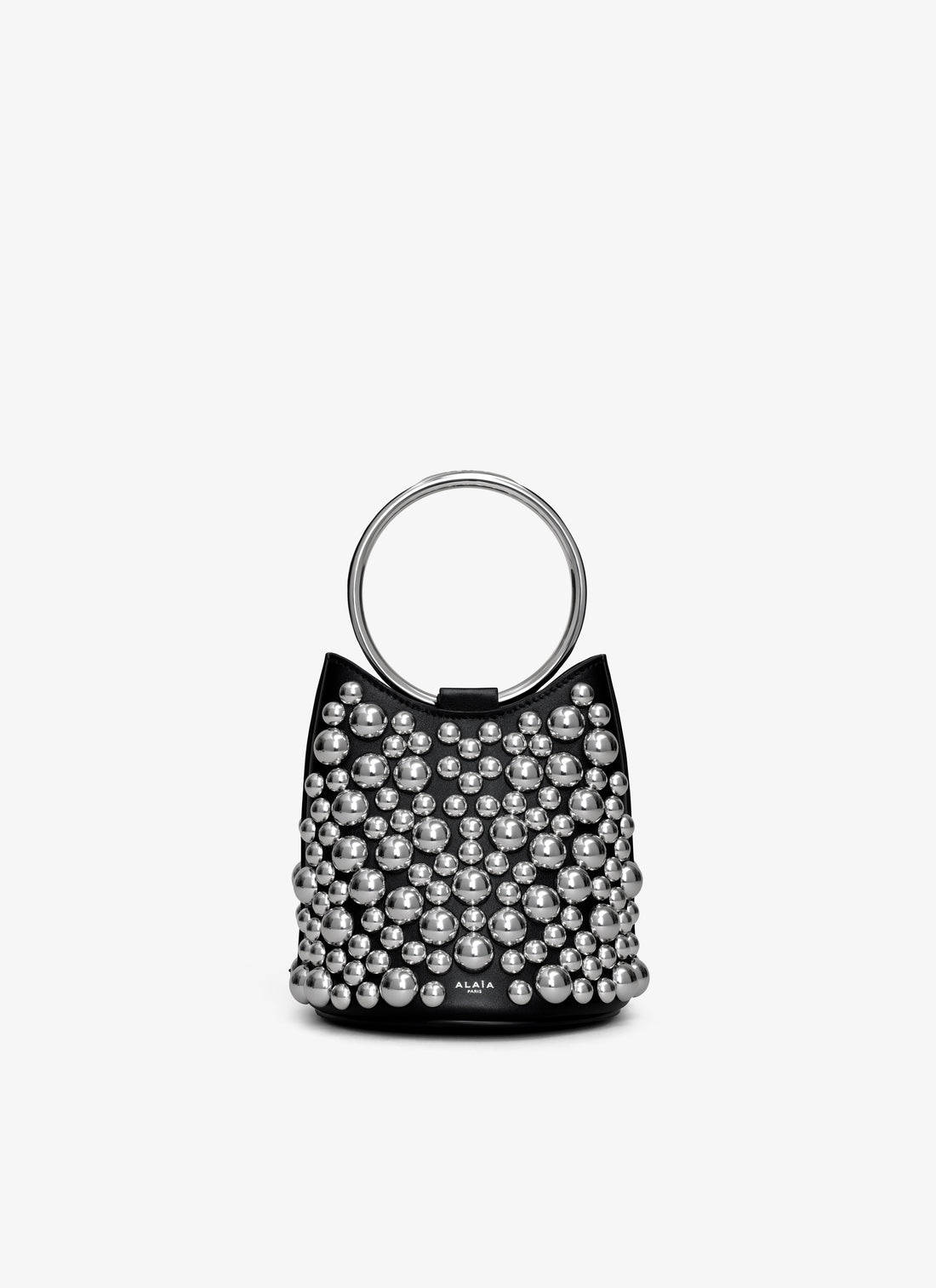 Ring Mini Bucket Bag With Spheres On Calfskin