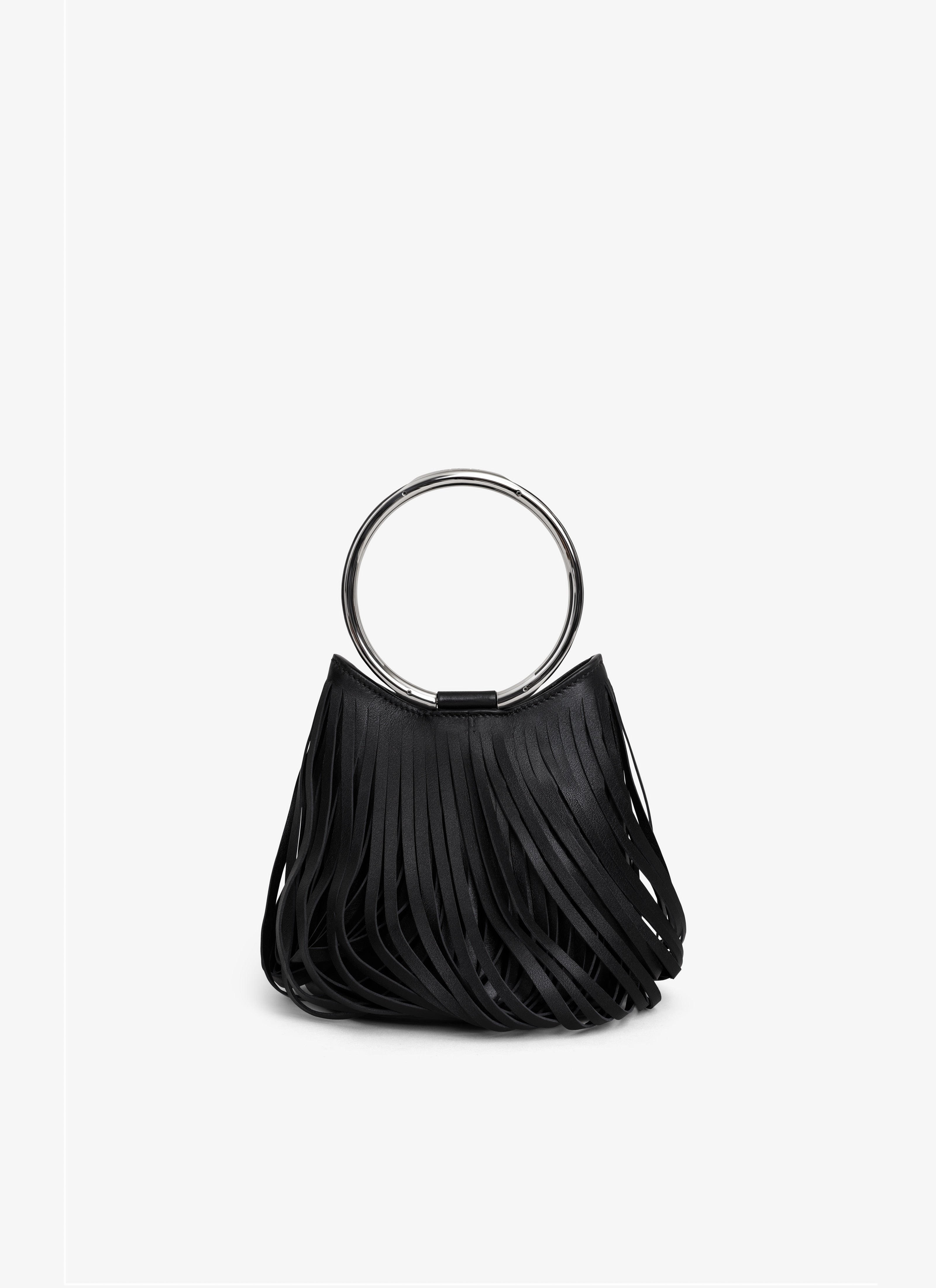 Ring Mini Bucket Bag In Fringed Calfskin