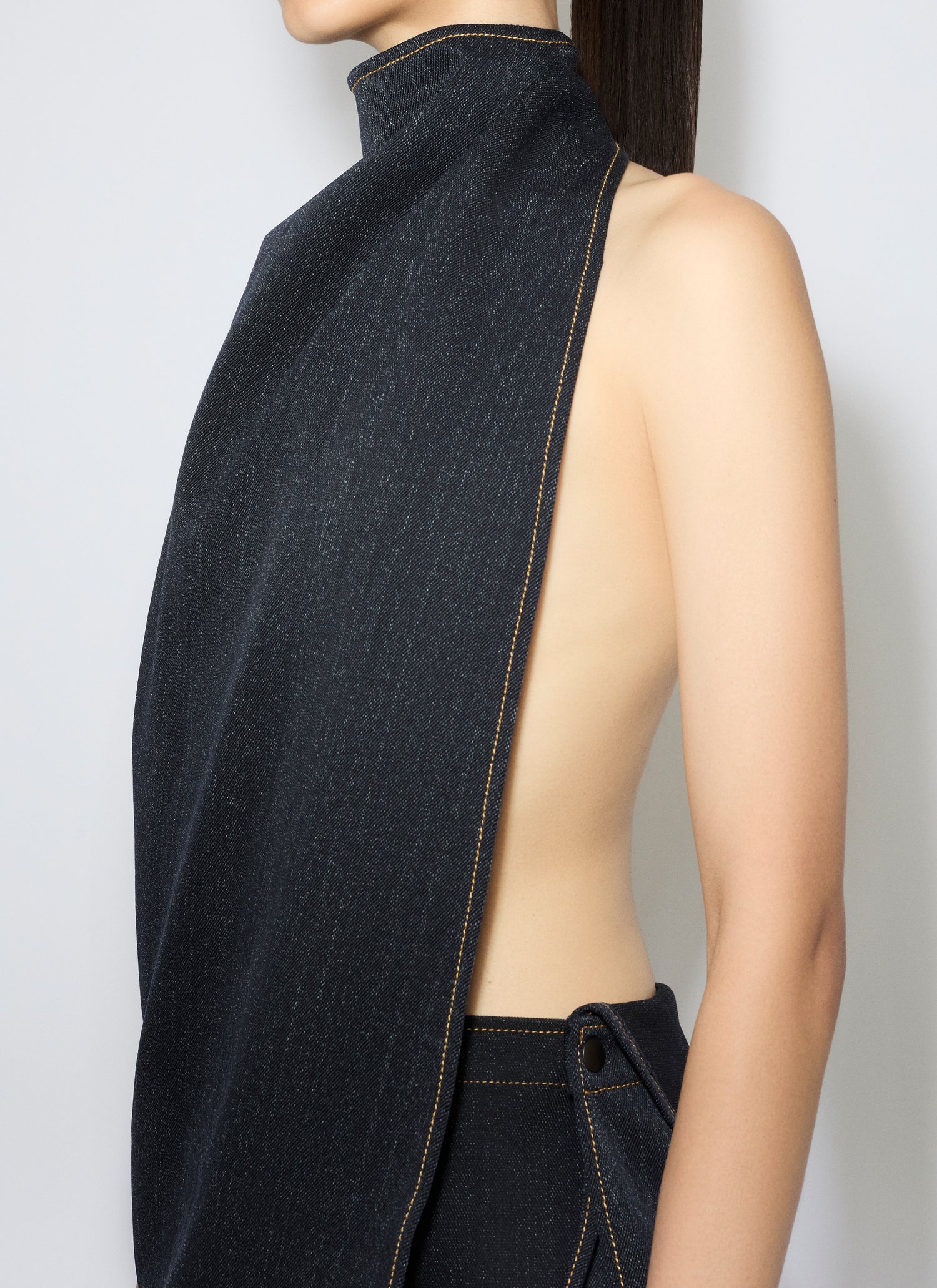 Asymmetrical Cape Top In Wool Denim