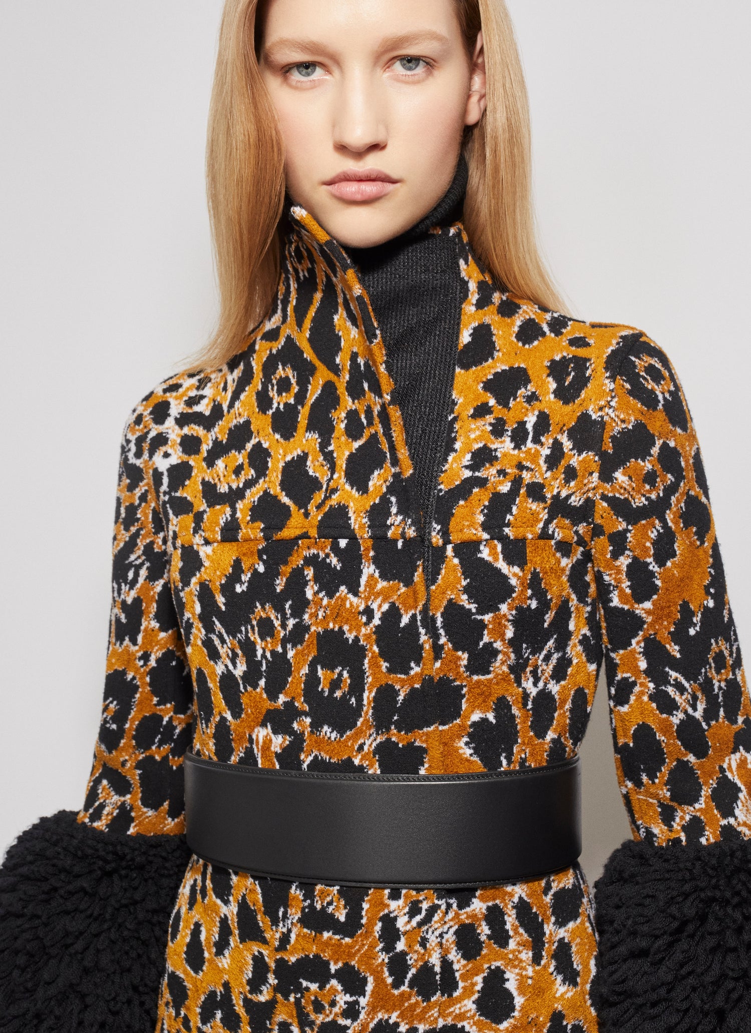 Leopard Jacquard Knit Coat