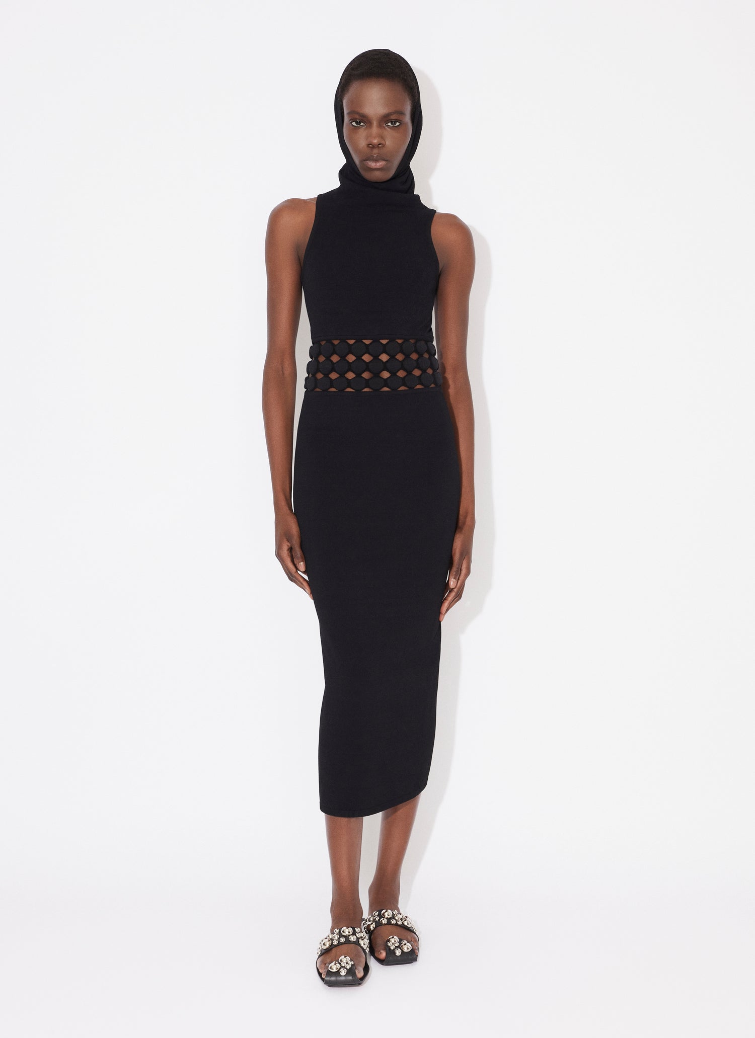 Hooded Dress With 3D Perforations