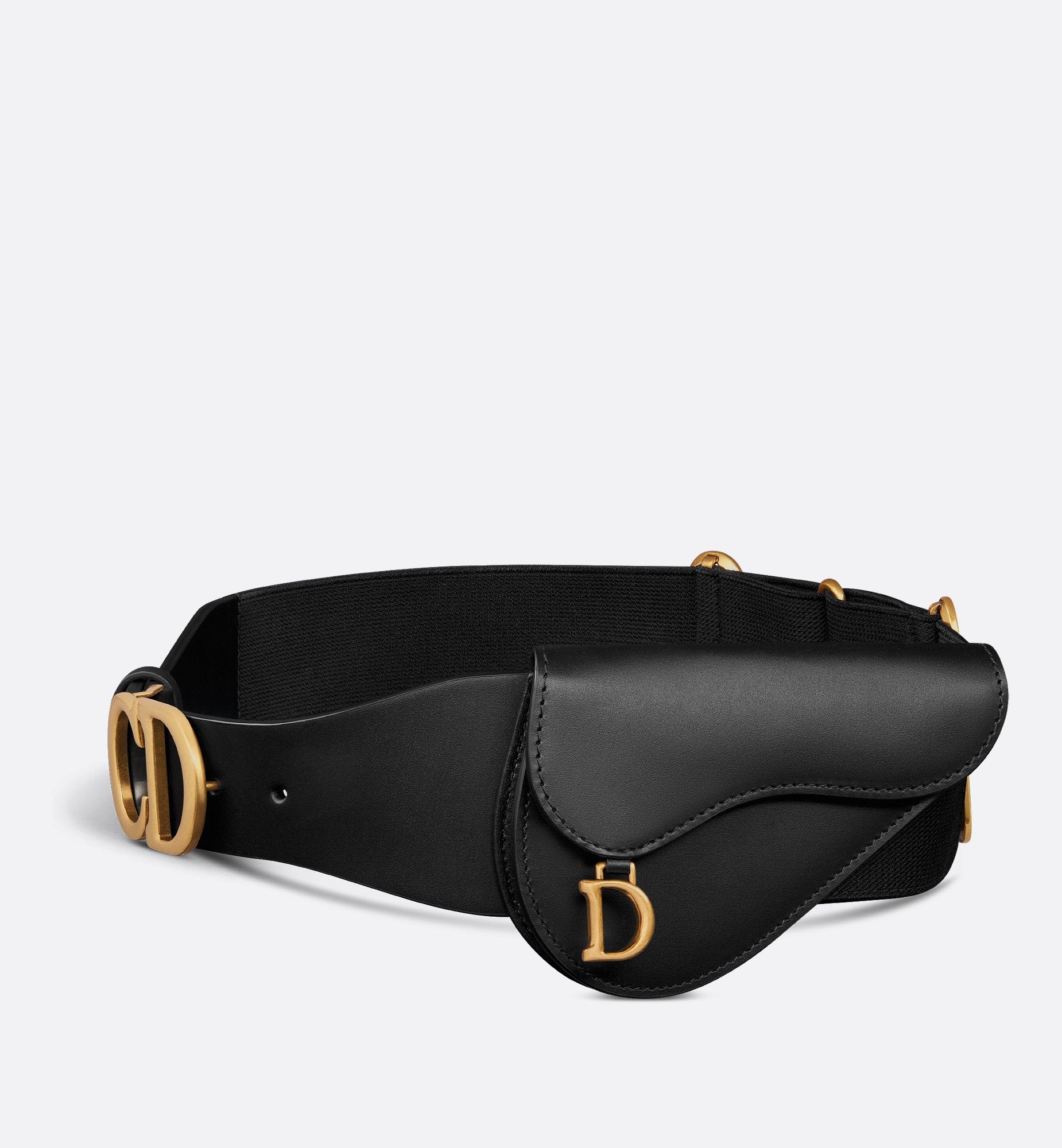 Saddle Belt With Pouch Matte Black Supple Calfskin And Black Technical Fabric 60 mm