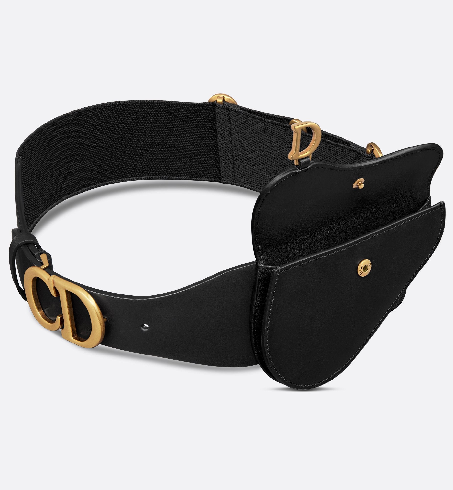 Saddle Belt With Pouch Matte Black Supple Calfskin And Black Technical Fabric 60 mm