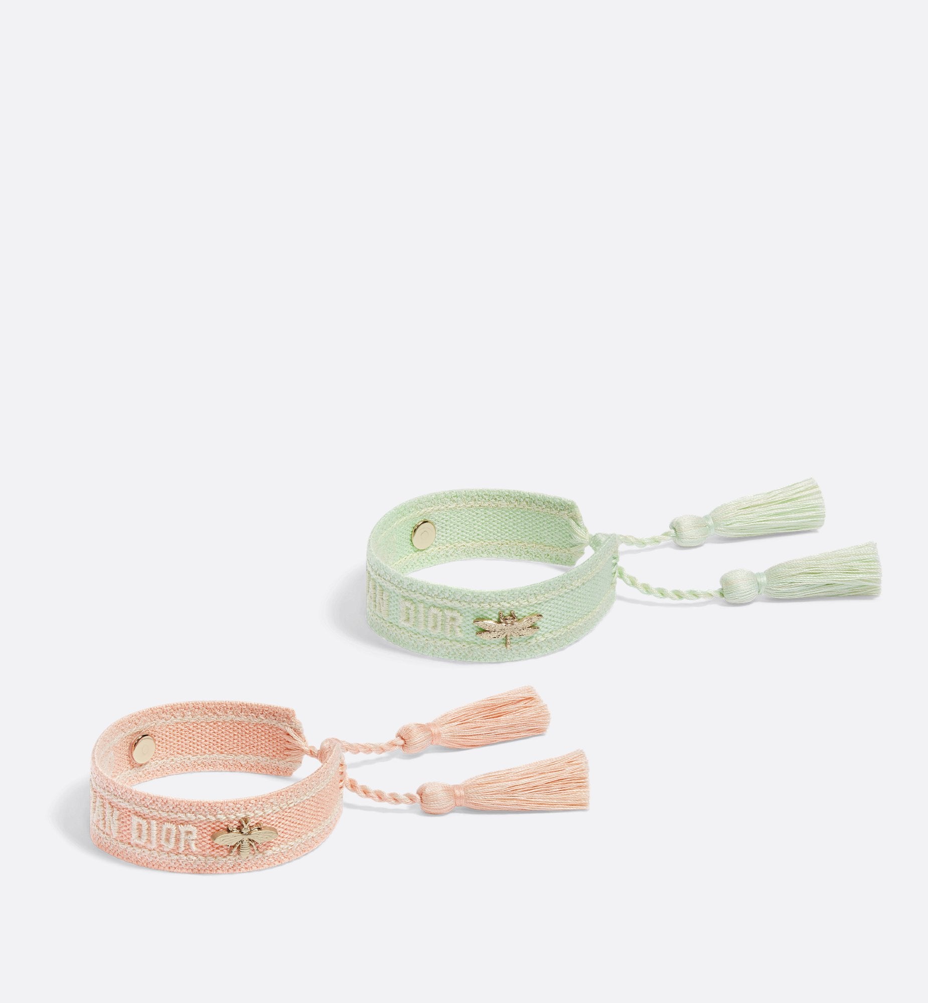 Cd Bracelet Set Orange Acid And Pastel Mint Cotton With Matte Gold-Finish Metal