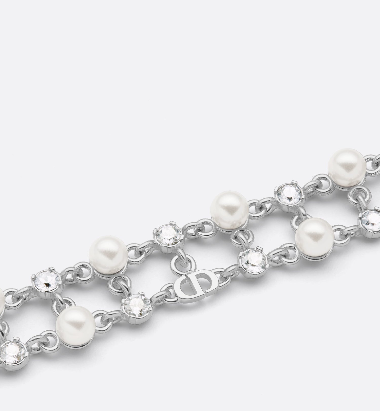 Petit Cd Treasure Bracelet Silver Finish Metal With White Resin Pearls And Silver-Tone Crystals