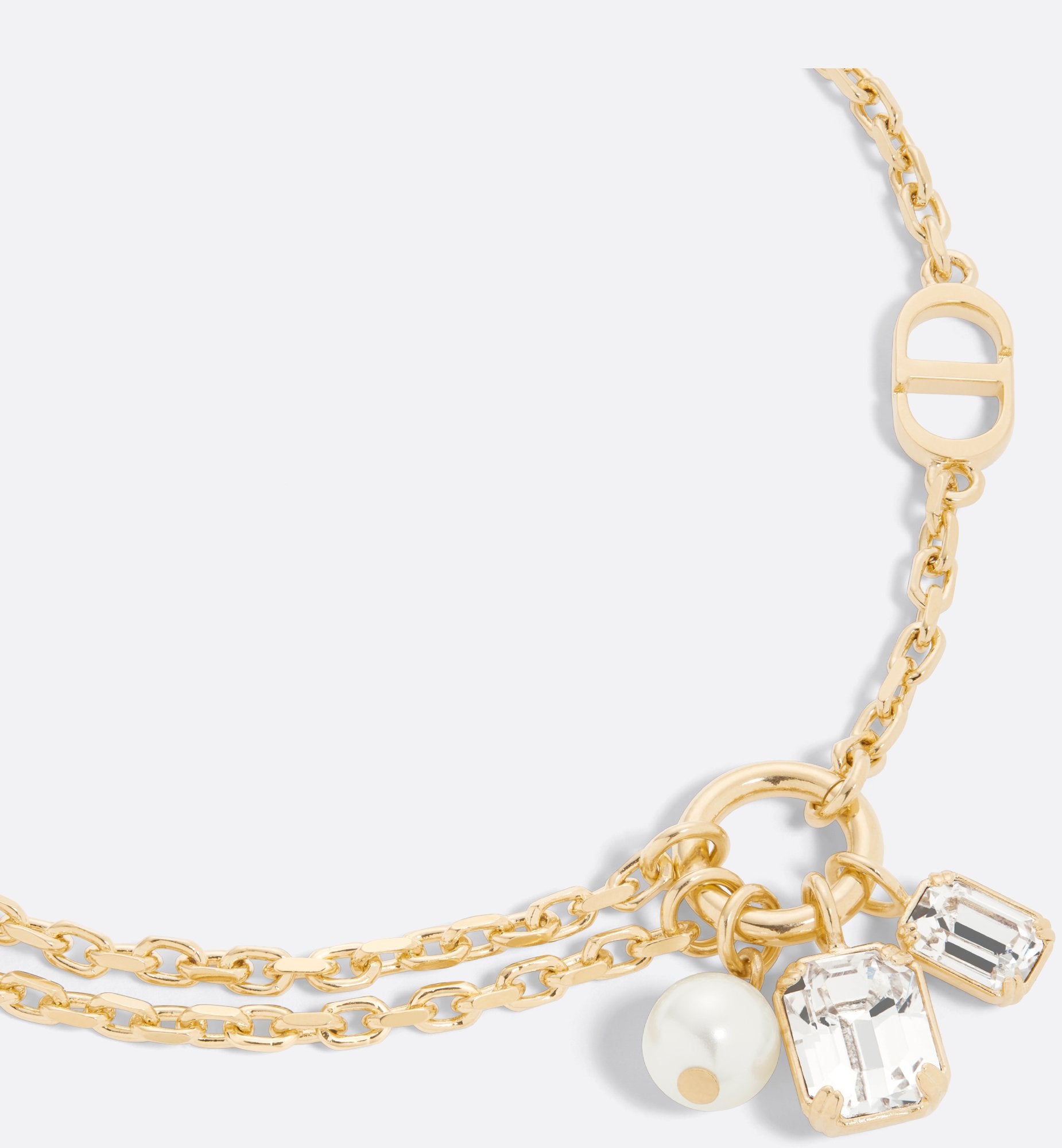 Petit Cd Bracelet Gold Finish Metal With A White Resin Pearl And Silver-Tone Crystals