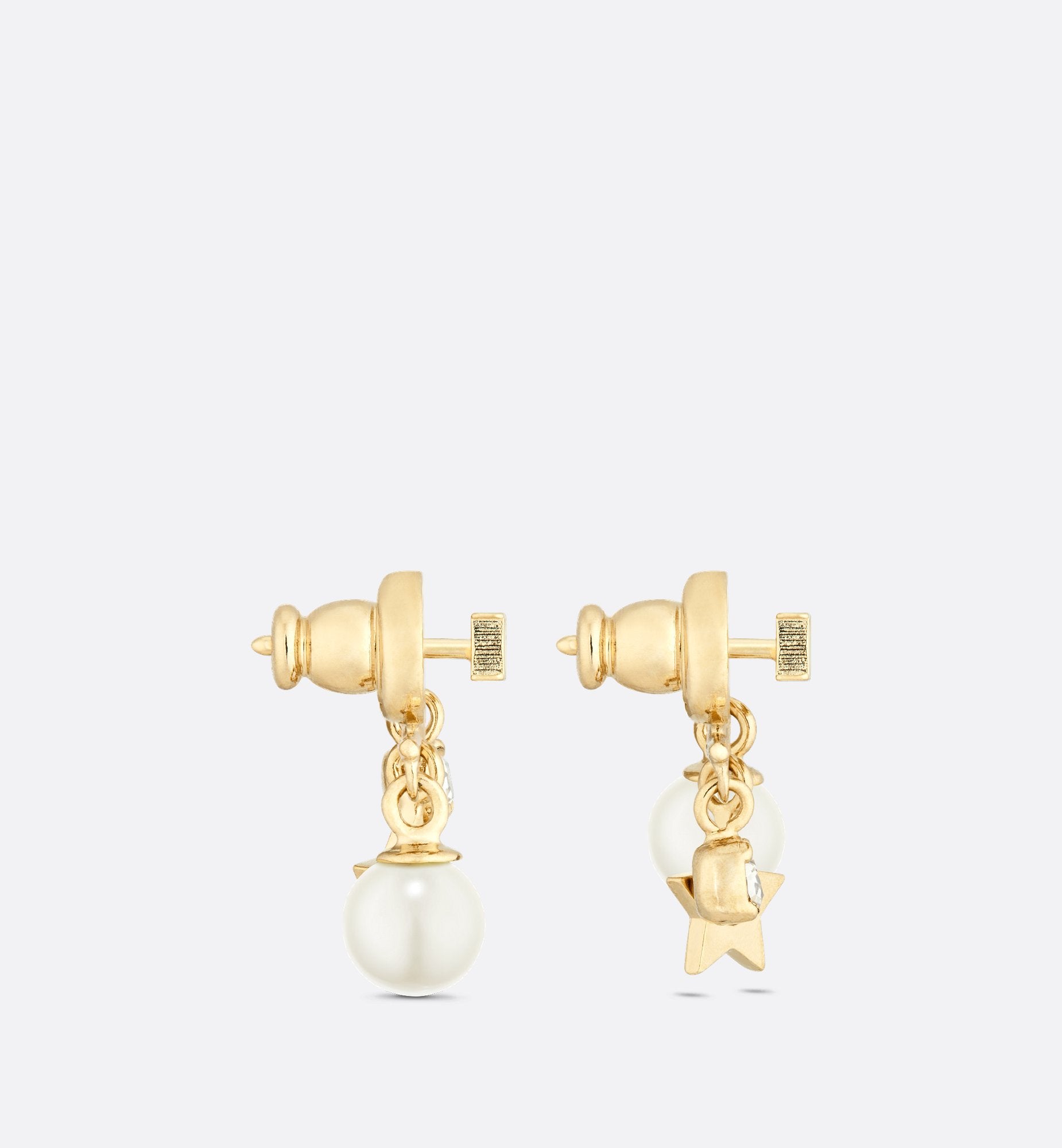 DioREvolution Earrings Gold Finish Metal White Resin Pearls And White Crystals