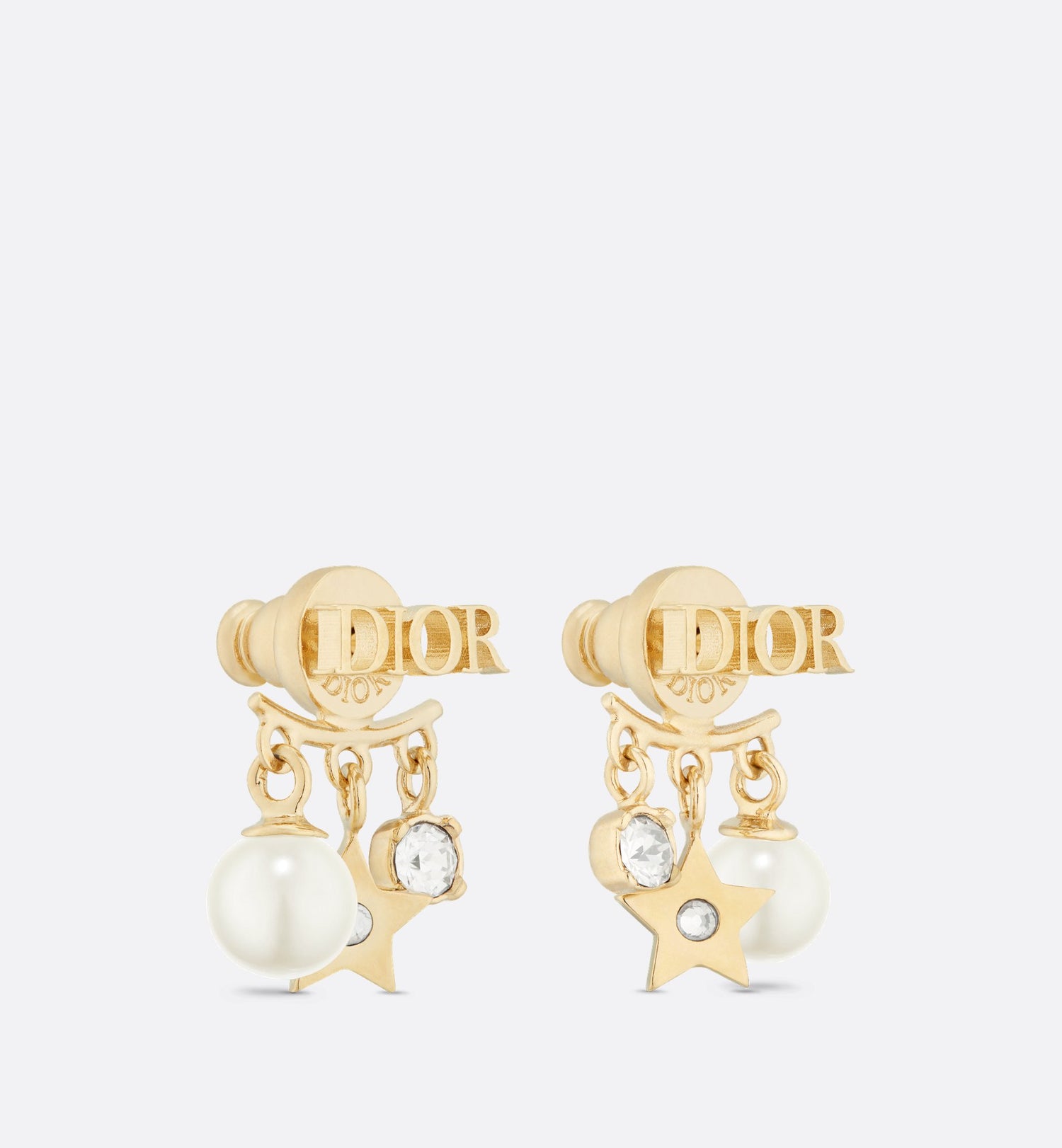 DioREvolution Earrings Gold Finish Metal White Resin Pearls And White Crystals