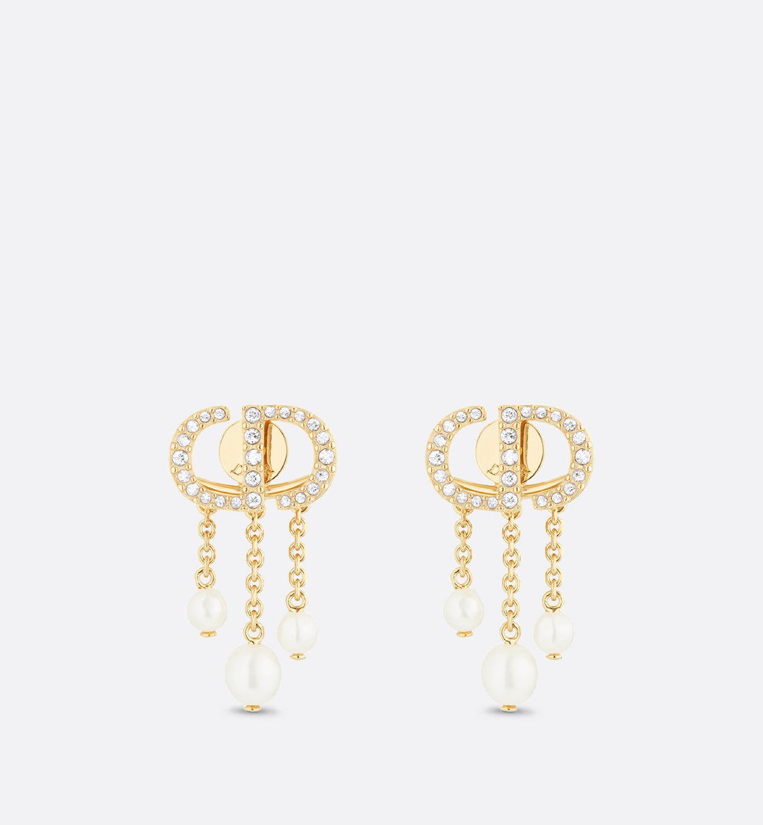 Petit Cd Earrings Gold Finish Metal White Resin Pearls And White Crystals