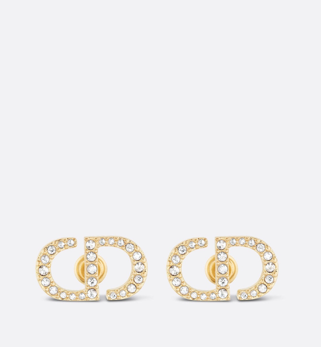 Petit Cd Stud Earrings Gold Finish Metal And White Crystals