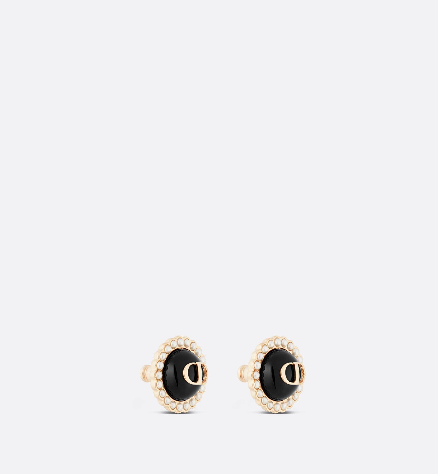 Petit Cd Baroque Stud Earrings Gold Finish Metal With White Resin Pearls And Black Glass