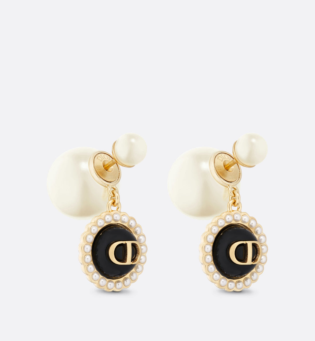 Tribales Earrings Gold Finish Metal With White Resin Pearls And Black Glass