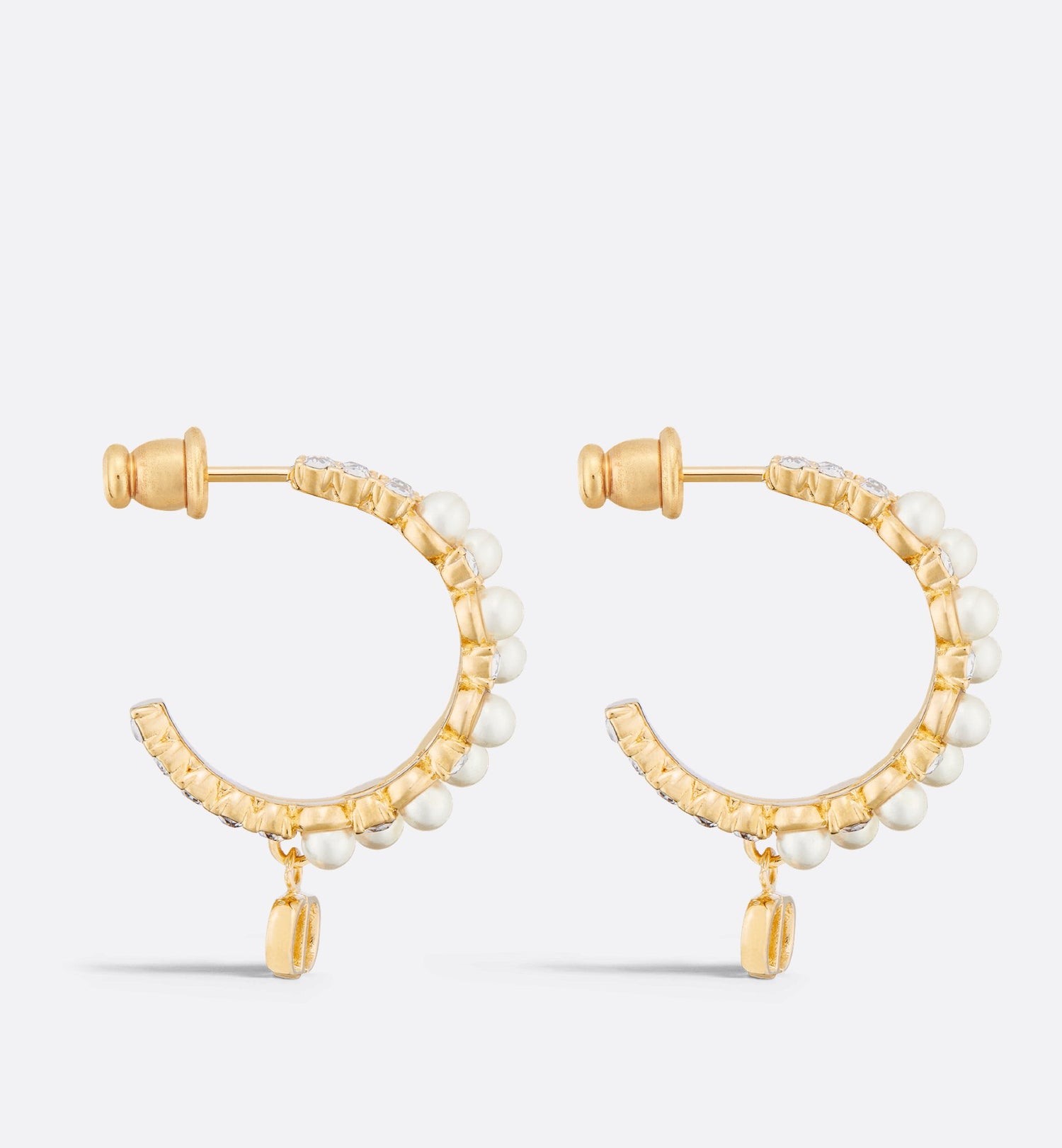 Petit Cd Treasure Earrings Gold Finish Metal With White Resin Pearls And Silver-Tone Crystals