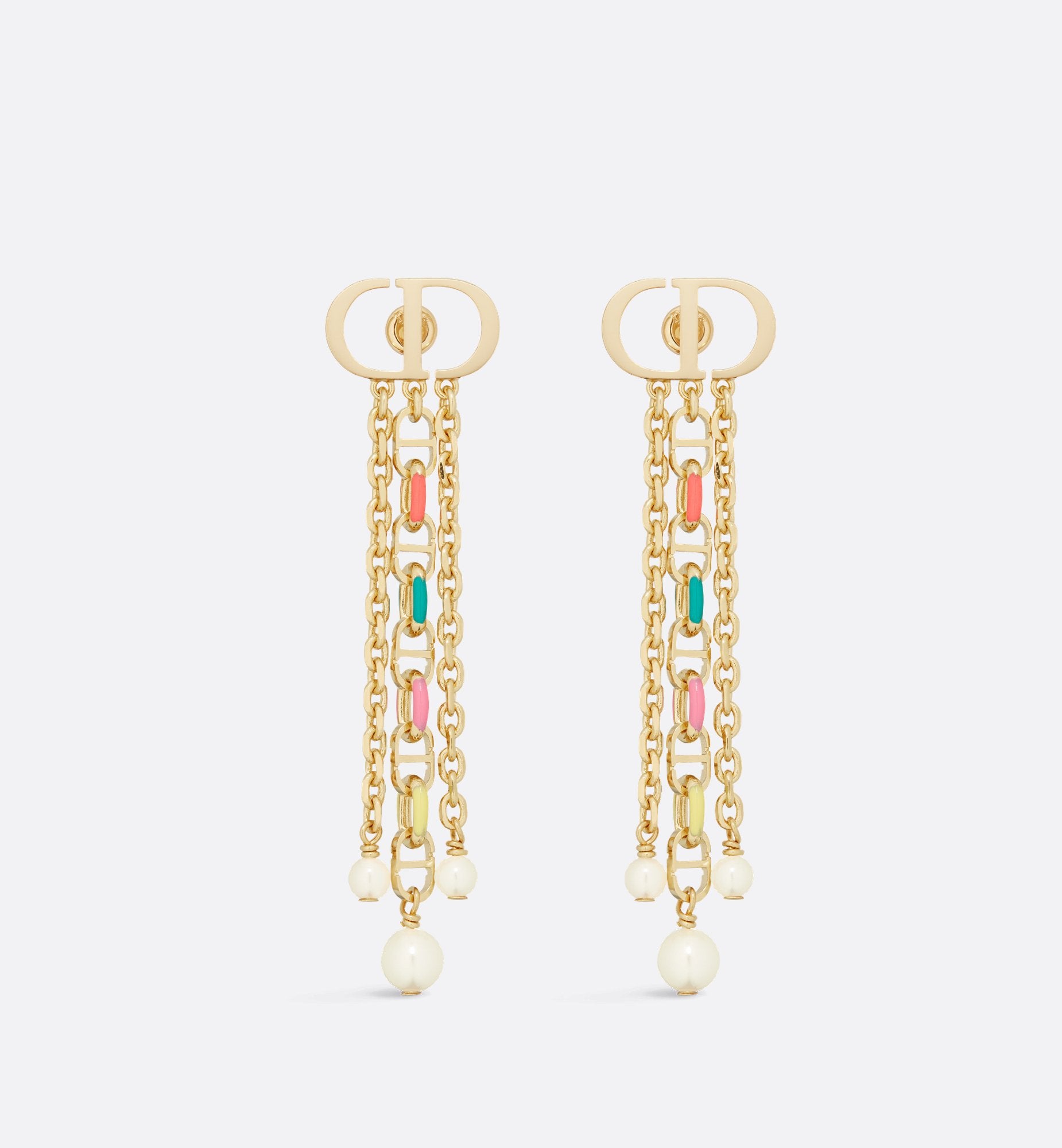 Dioriviera Petit Cd Earrings Gold Finish Metal With White Resin Pearls And Multicolor Lacquer