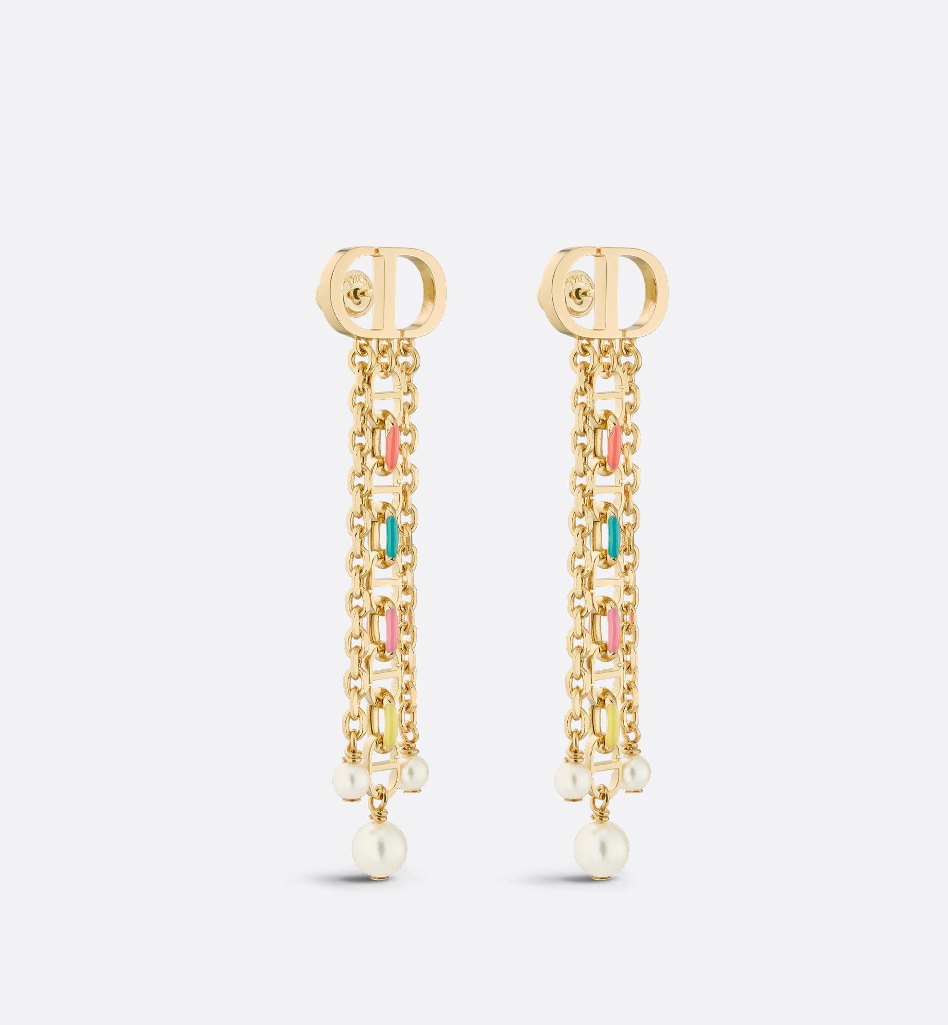 Dioriviera Petit Cd Earrings Gold Finish Metal With White Resin Pearls And Multicolor Lacquer