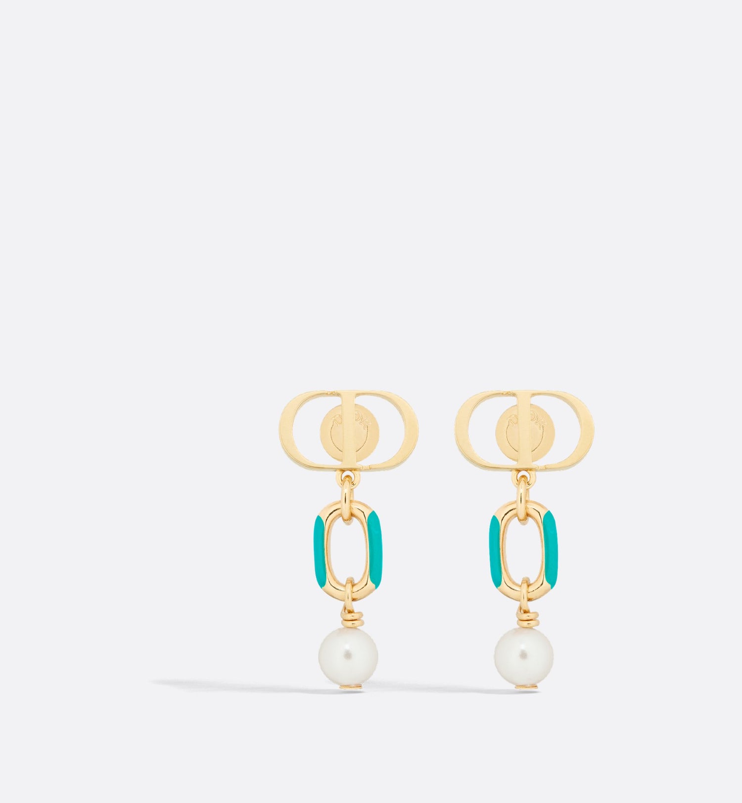 Dioriviera Petit Cd Earrings Gold Finish Metal White Resin Pearls And Aquamarina Lacquer