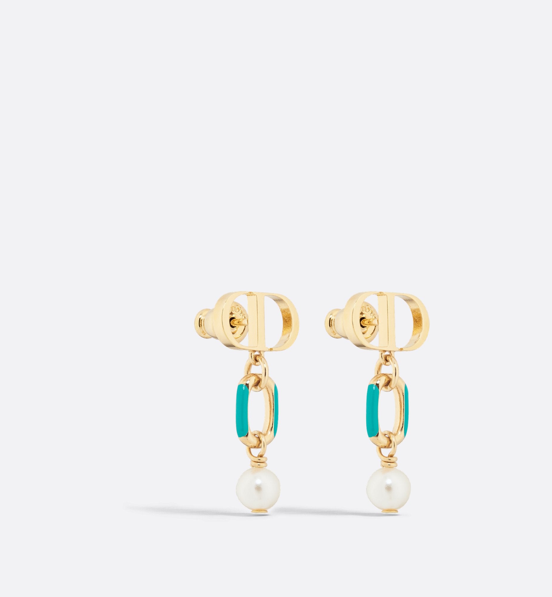 Dioriviera Petit Cd Earrings Gold Finish Metal White Resin Pearls And Aquamarina Lacquer