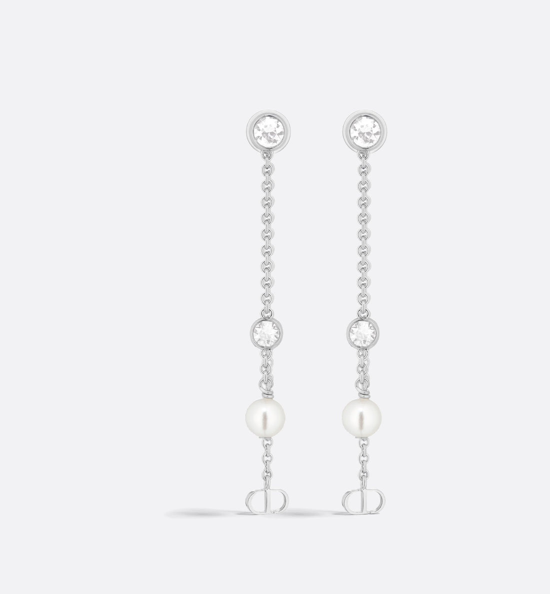 Petit Cd Treasure Earrings Silver Finish Metal With White Resin Pearls And Silver-Tone Crystals