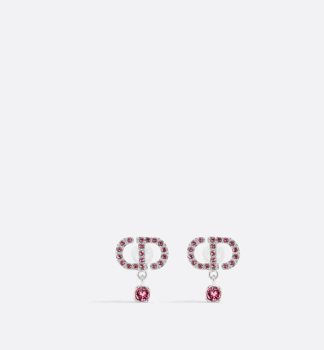 Petit Cd Stud Earrings Palladium Finish Metal And Pink Crystals