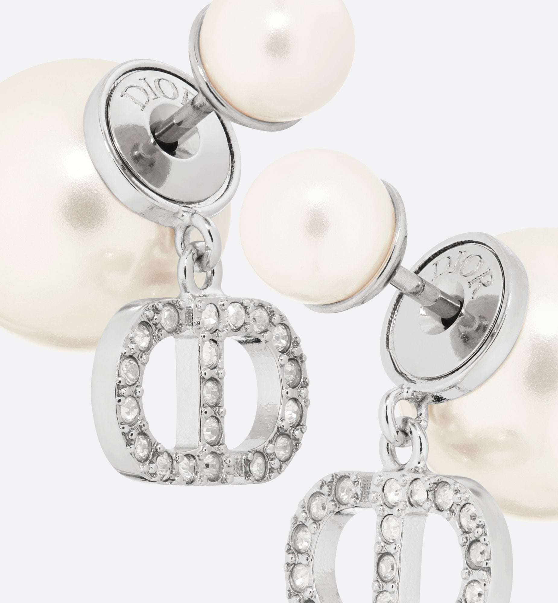 Tribales Earrings Silver Finish Metal With White Resin Pearls And Silver-Tone Crystals