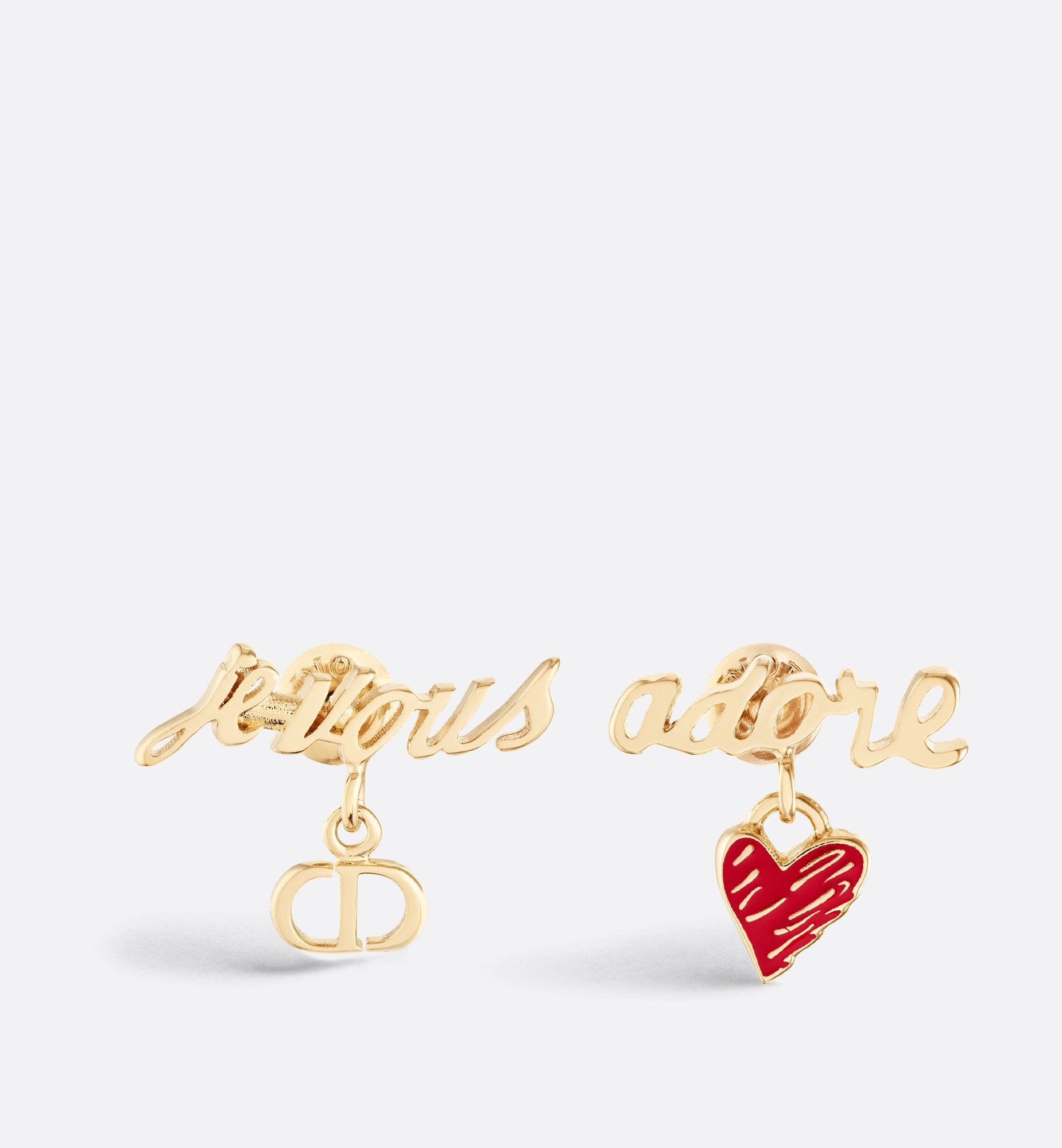 Dioramour Je Vous Adore Earrings Gold Finish Metal And Red Lacquer