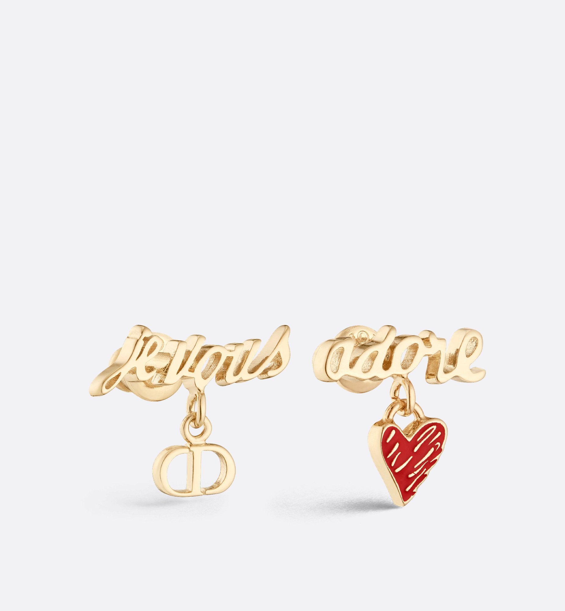 Dioramour Je Vous Adore Earrings Gold Finish Metal And Red Lacquer