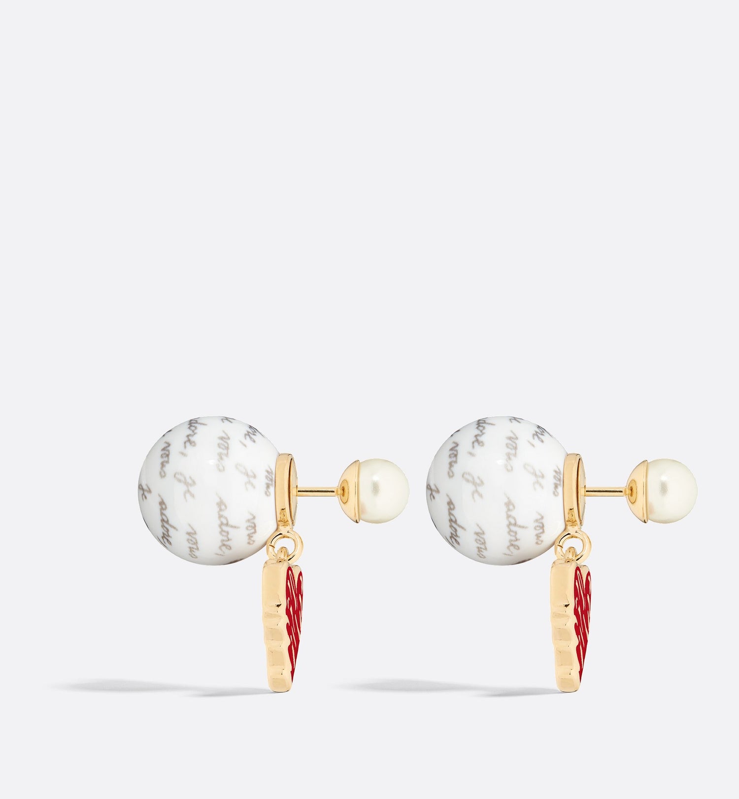 Dioramour Tribales Earrings Gold Finish Metal With White Resin Pearls And Red Lacquer