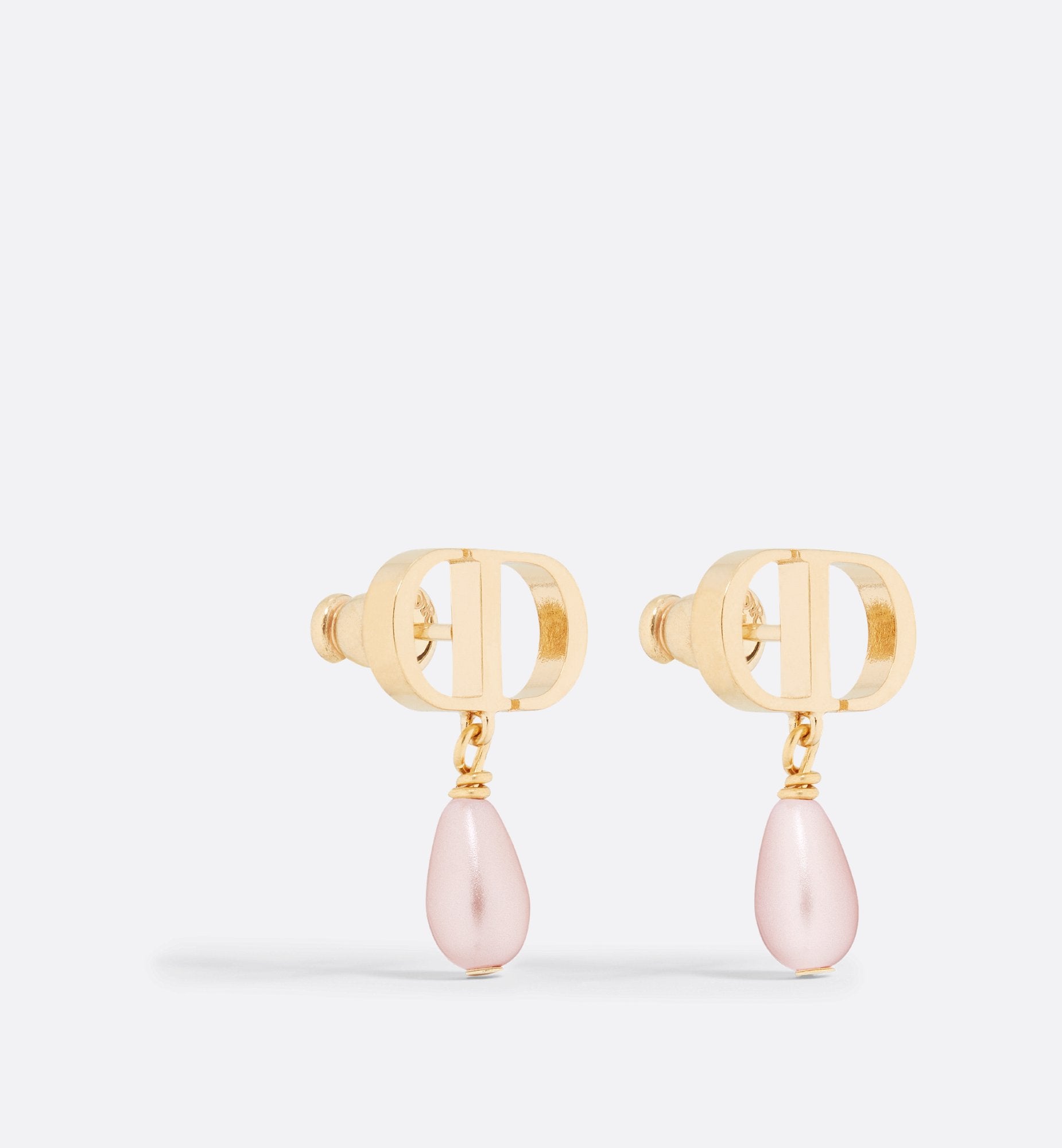 Petit Cd Earrings Gold Finish Metal And Iridescent Pink Resin Pearls