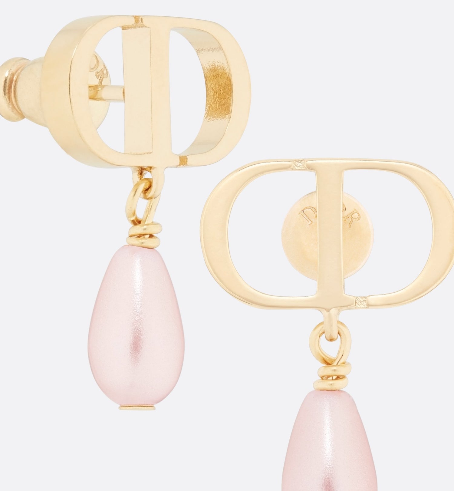 Petit Cd Earrings Gold Finish Metal And Iridescent Pink Resin Pearls