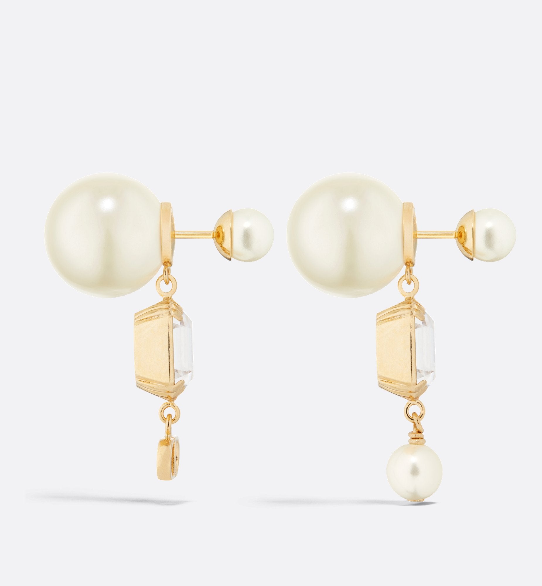 Tribales Earrings Gold Finish Metal With White Resin Pearls And Silver Tone Crystals