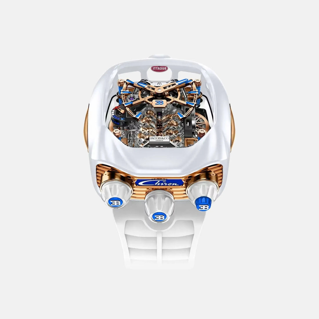 Jacob & Co Bugatti Chiron Tourbillon Rose Gold White Ceramic
