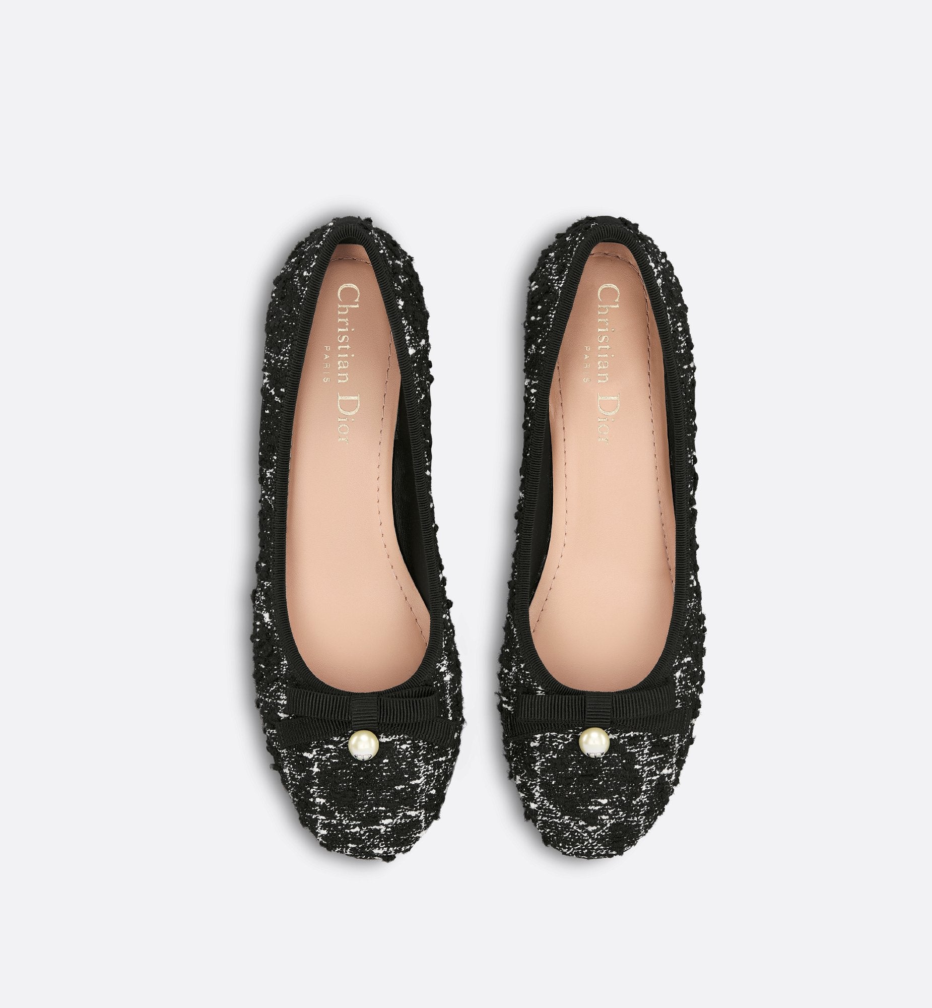 Dior Ballet Pump Black And White Cannage Tweed