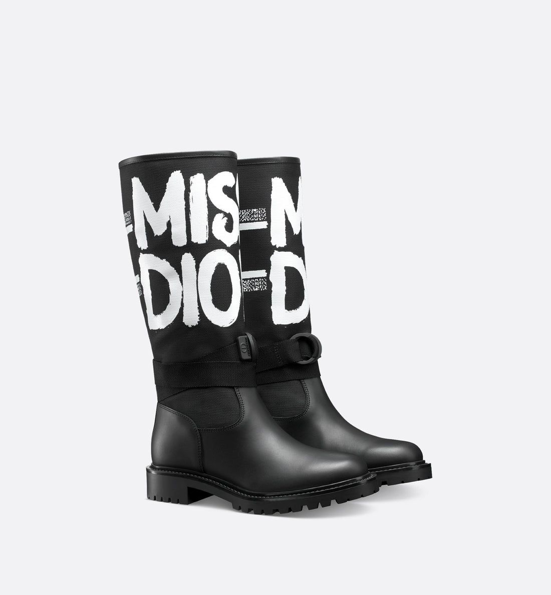 D Major Boot Black Technical Fabric With White Miss Dior Graffiti Print And Black Calfskin