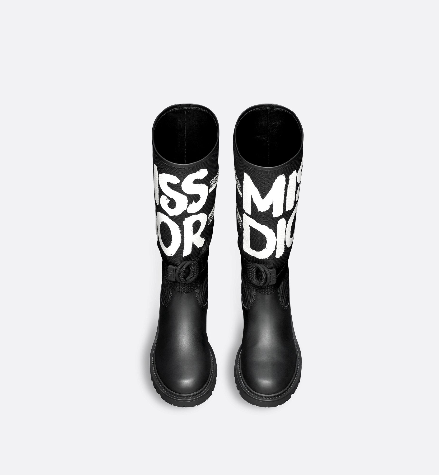 D Major Boot Black Technical Fabric With White Miss Dior Graffiti Print And Black Calfskin