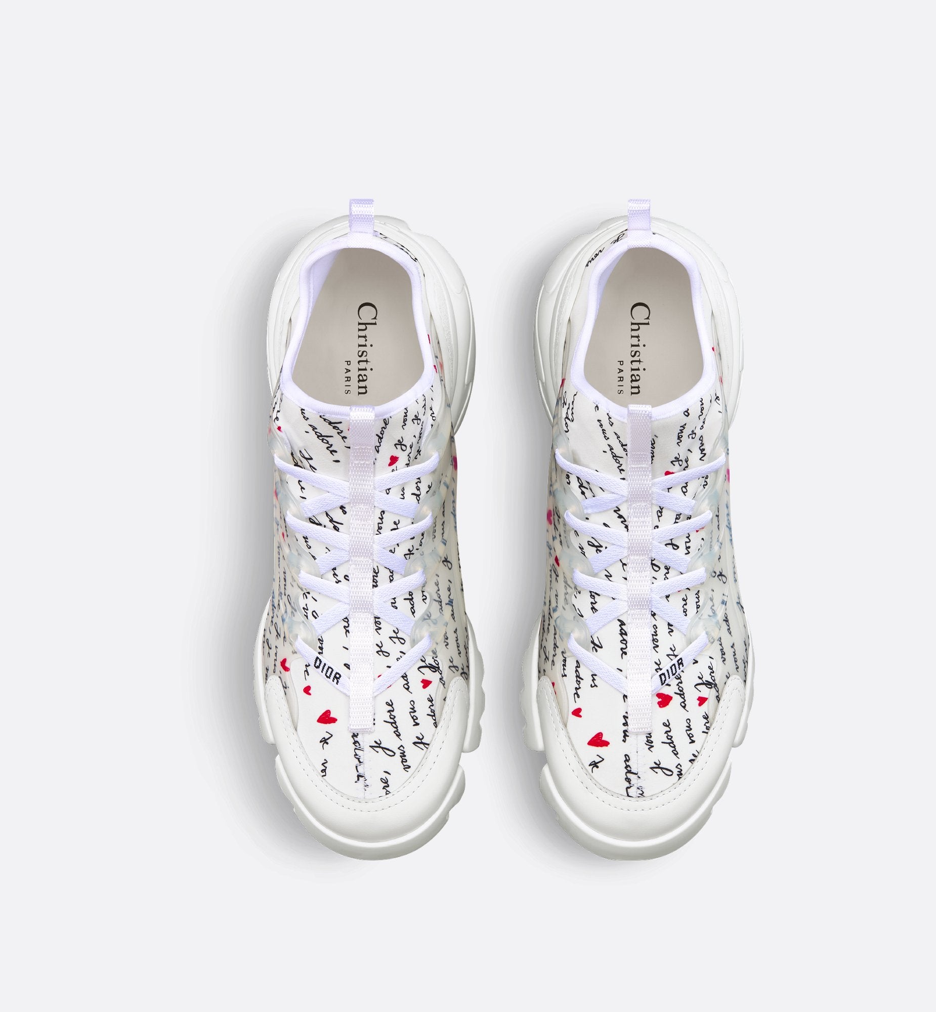 Dioramour D Connect Sneaker White Technical Fabric Printed With Black And Red Je Vous Adore Motif