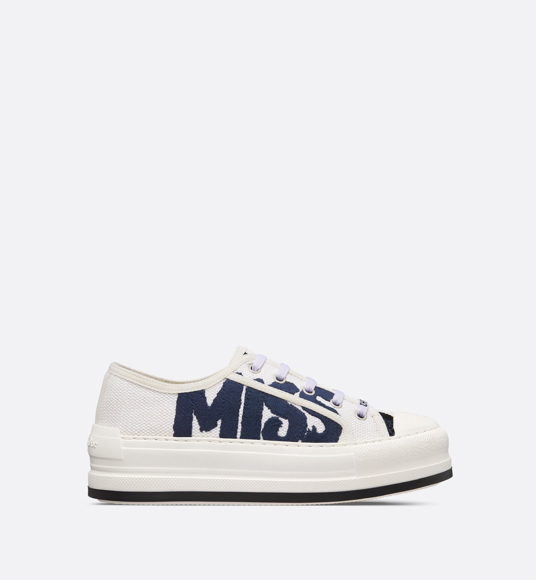 Walk N Dior Platform Sneaker White And Deep Blue Embroidered Cotton