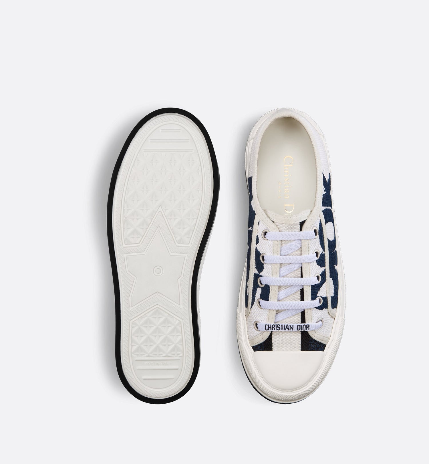 Walk N Dior Platform Sneaker White And Deep Blue Embroidered Cotton