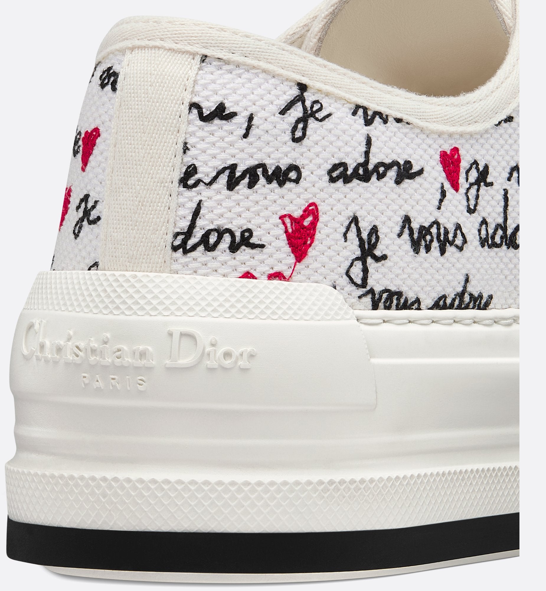 Dioramour Walk N Dior Platform Sneaker White Cotton With Embroidered Black And Red Je Vous Adore Motif