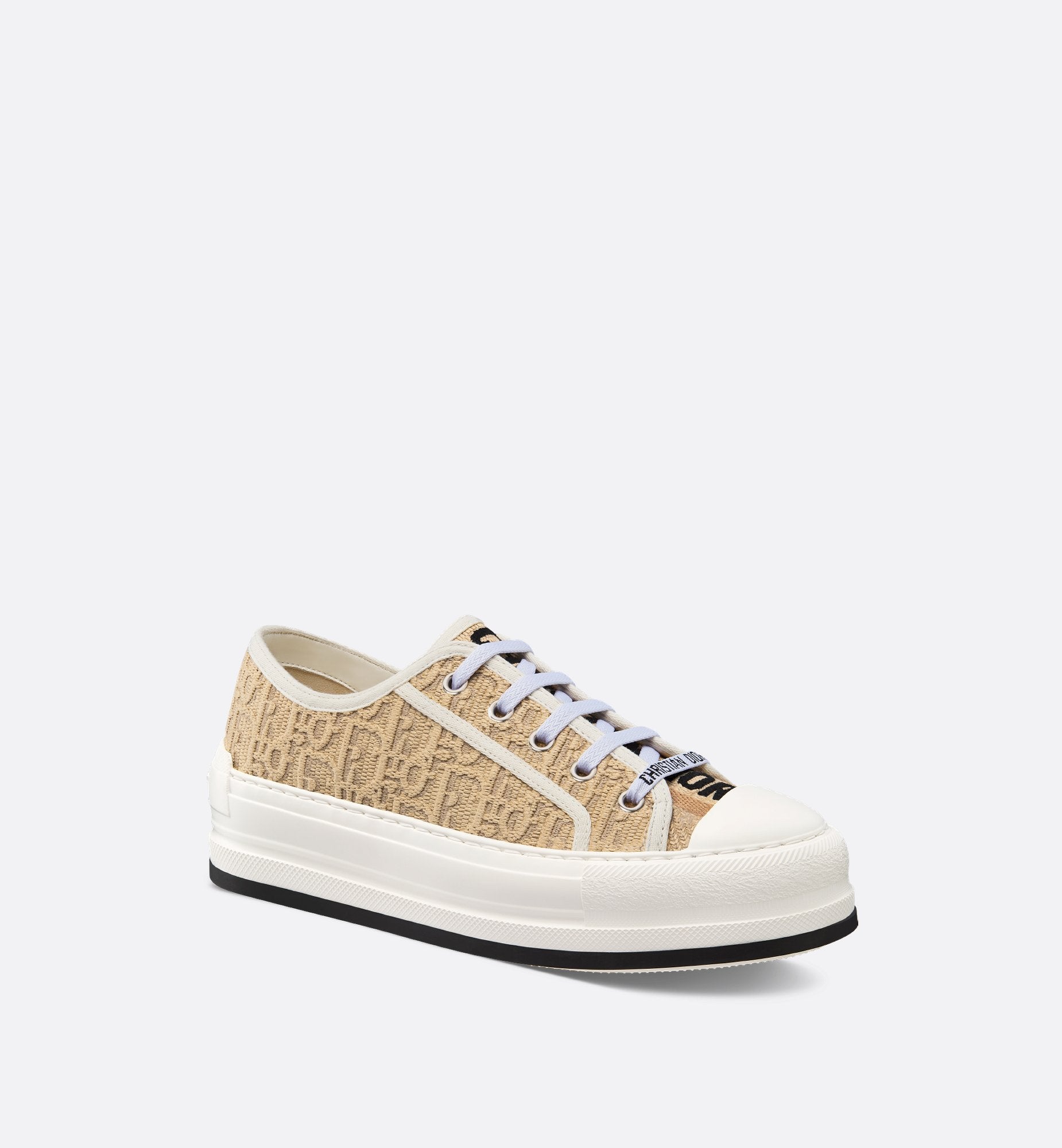 Walk N Dior Platform Sneaker Natural Raffia Effect Cotton Embroidered With Dior Oblique Motif