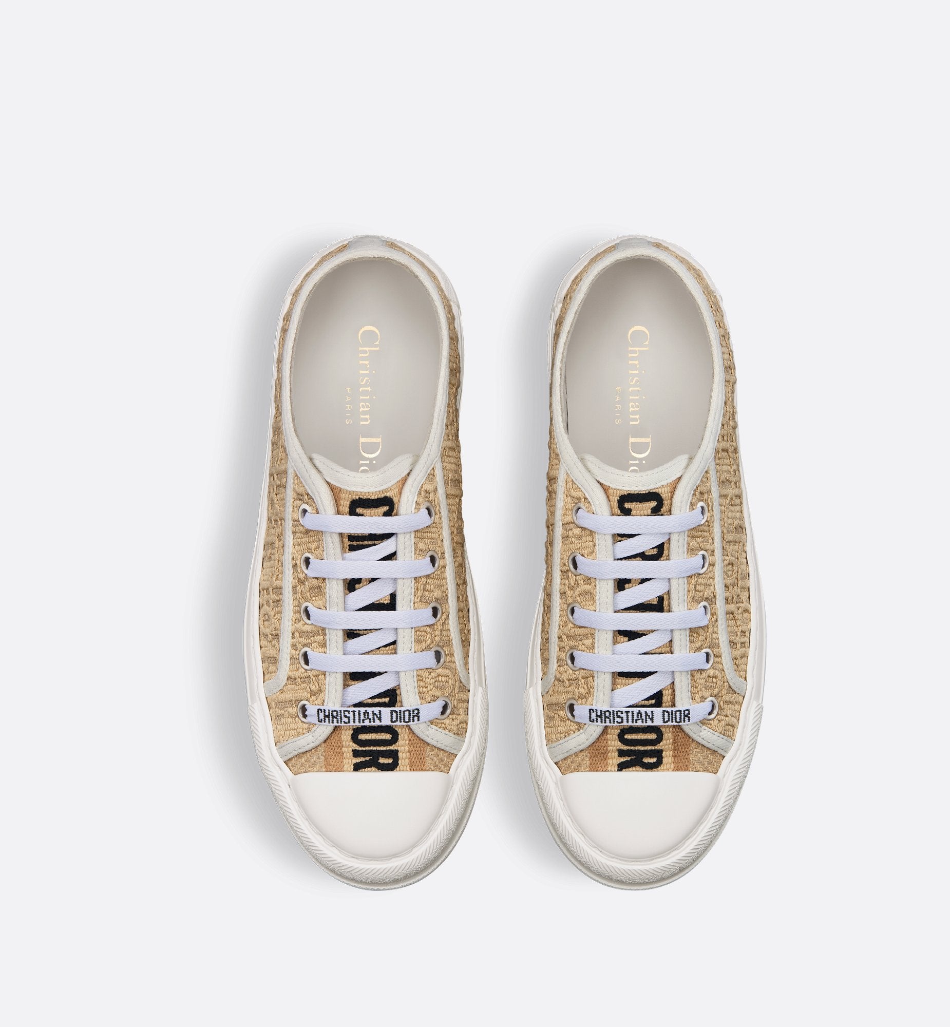 Walk N Dior Platform Sneaker Natural Raffia Effect Cotton Embroidered With Dior Oblique Motif