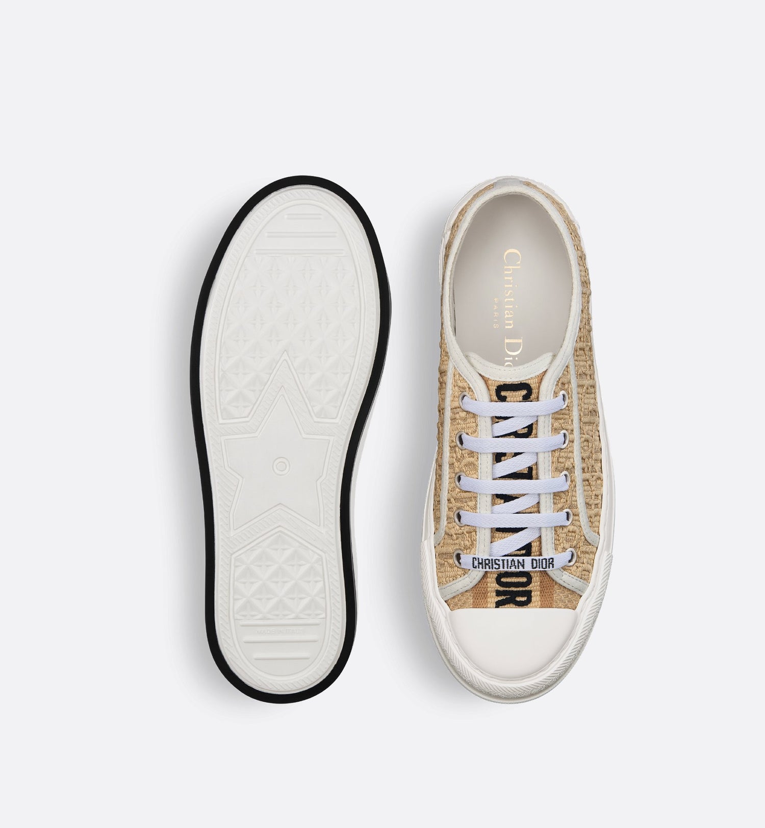 Walk N Dior Platform Sneaker Natural Raffia Effect Cotton Embroidered With Dior Oblique Motif